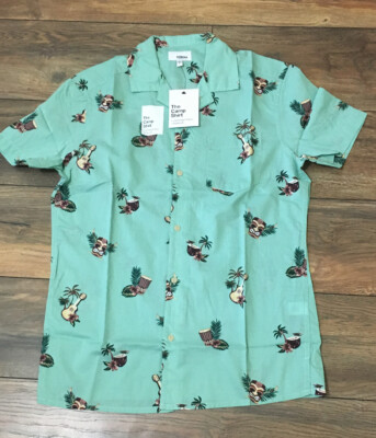 Hawaiian Aloha Shirt Tiki Ukulele Palm Trees Drums Coconut Men's